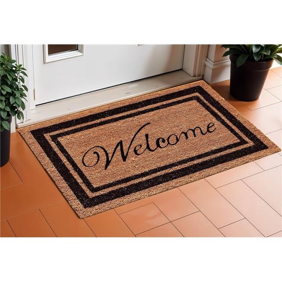 HomeRoots 632323 18 x 30 in. Natural & Black Striped Border Welcome Outdoor Coir Door Mat