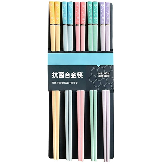 Hesroicy Set of 5 Pairs of Reusable Plastic Chopsticks, BPA-Free, Dishwasher-Safe, Non-Slip Fiberglass Chopsticks, Chinese Japanese Chopstick Gift Set