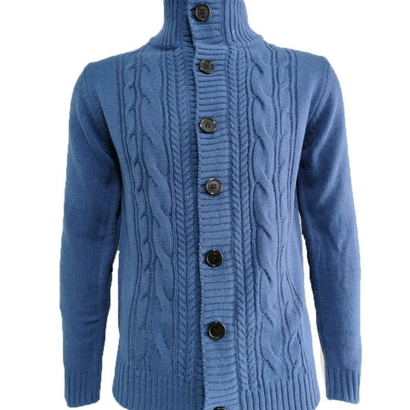 JTieacloth Mens Lightweight Sweaters Male Autumn And Winter Sweater Jacket Cardigan Button Solid Color Long Sleeve Standing Collar Jacquard Casual Sweater(Blue)