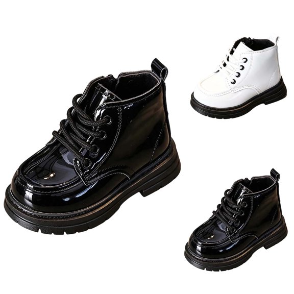 Kids Ankle Martin Boots Autumn Winter British Style Fashion Solid Color Leather Short Boots, Non Slip Versatile Casual Boots for Boys Girls White 12 Little Kids(30)