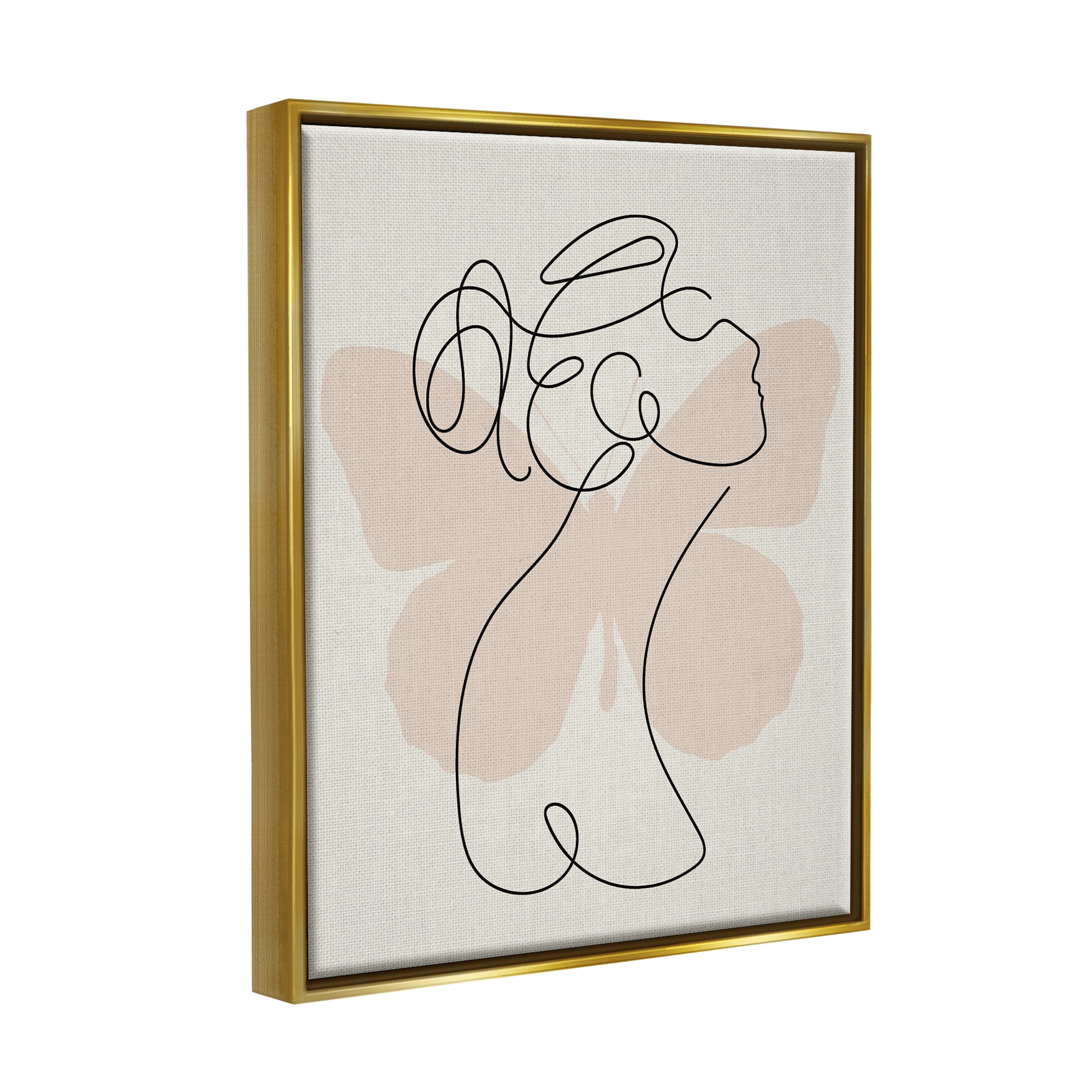 Stupell Industries Woman & Butterfly Line Doodle Abstract Painting Gold Floater Framed Art Print Wall Art