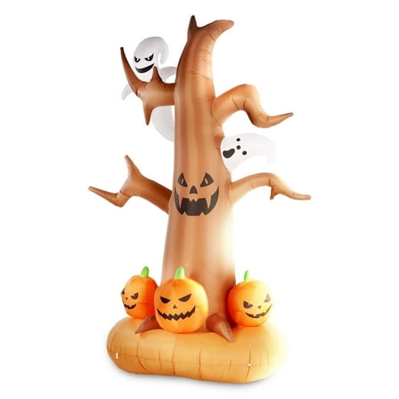 G128 8ft Halloween Haunted Tree Inflatable with Ghosts Pumpkins LED Lights Outdoor Yard Decor