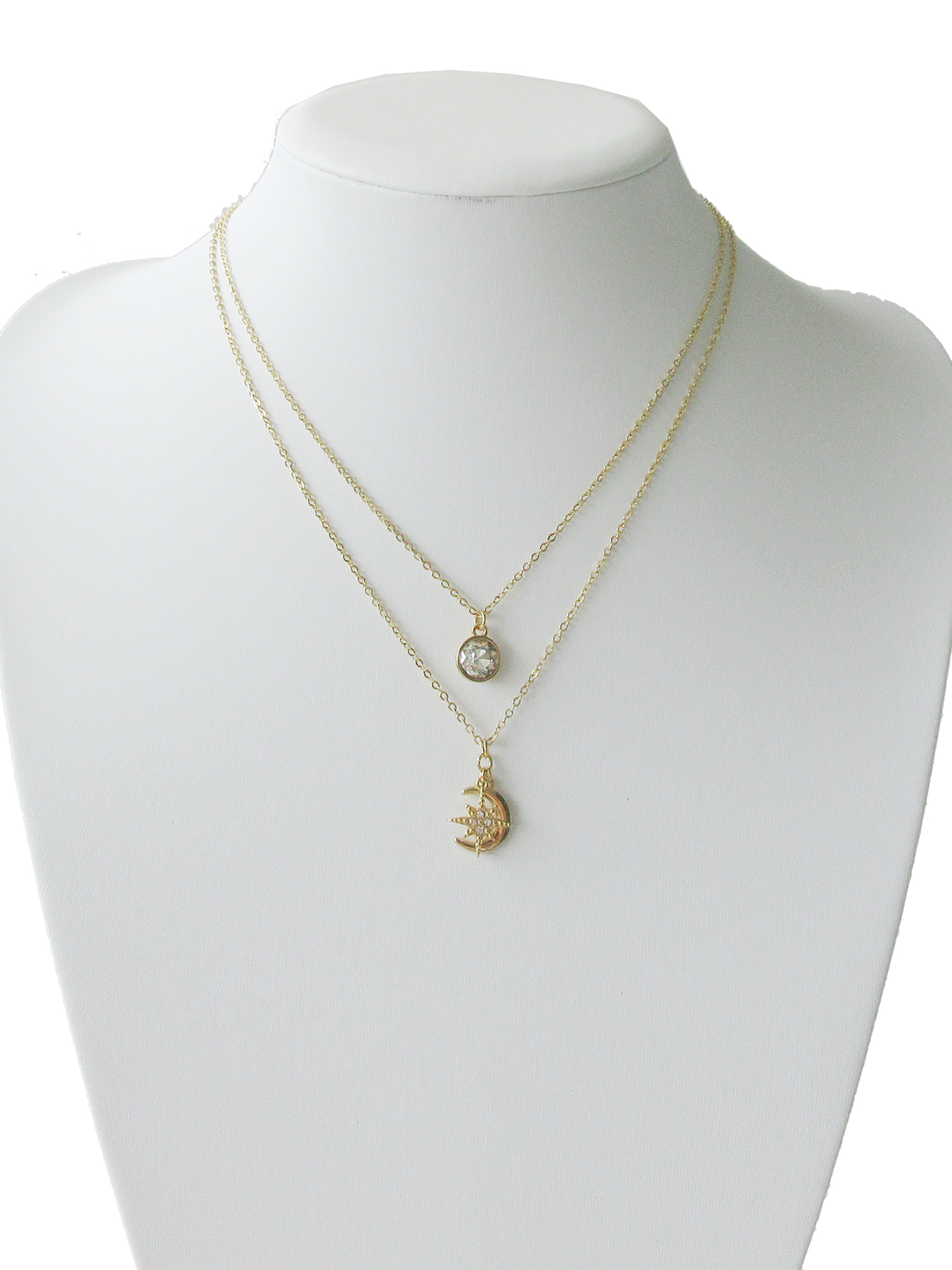 Time and Tru Women's Gold Tone Moon & Star Pendant Necklace Set photo 3
