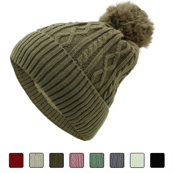 Women Pom Pom Beanies Hat, Winter Hats for Women Cold Weather Warm Knit.