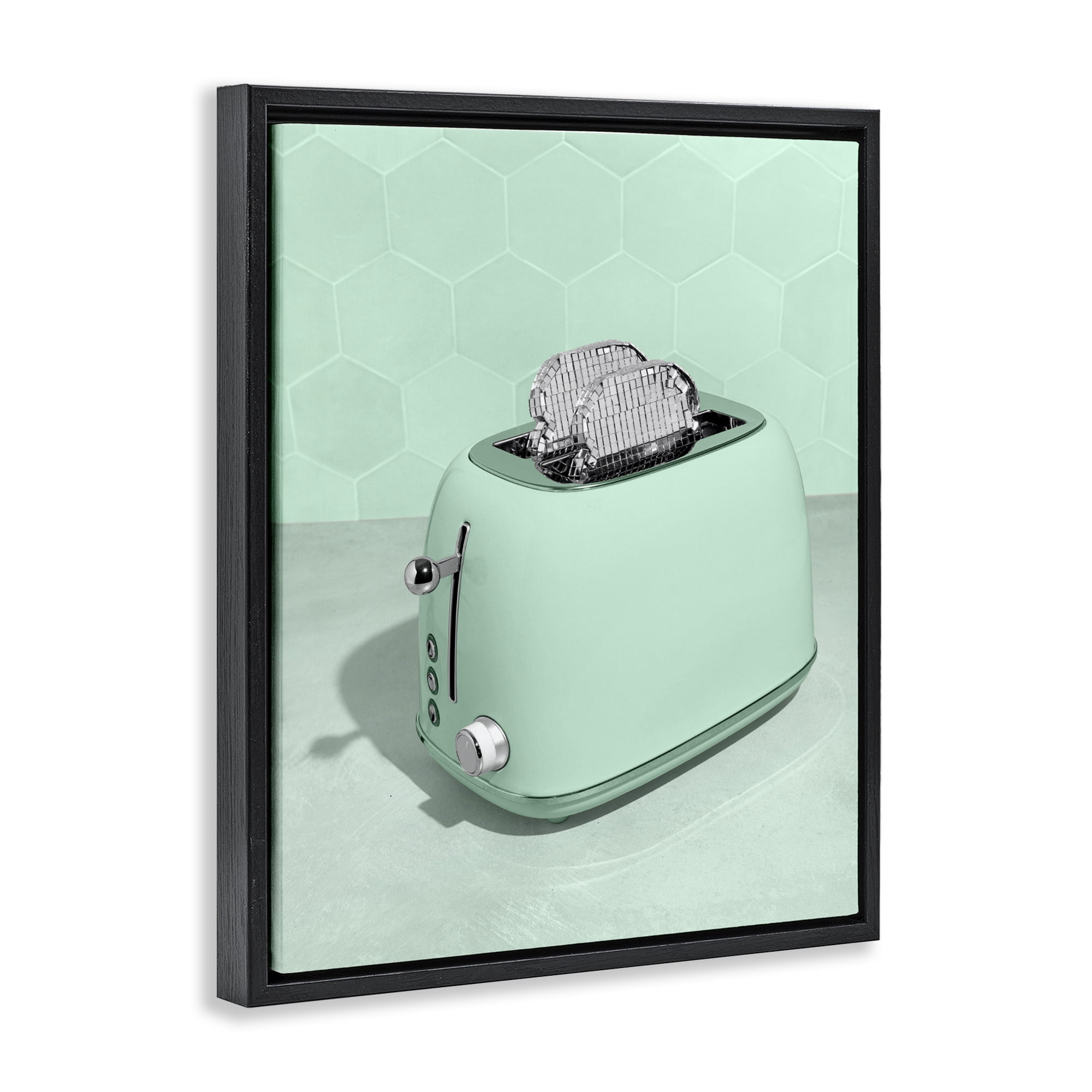 Stupell Industries Disco Toaster Over Green Black Framed Floater Canvas Wall Art, design by LISH Creative