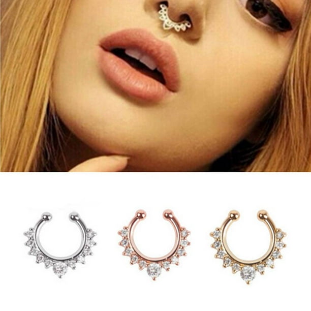ziyahihome Luxury Alloy Rhinestone Fake Nose Ring Piercing Jewelry
