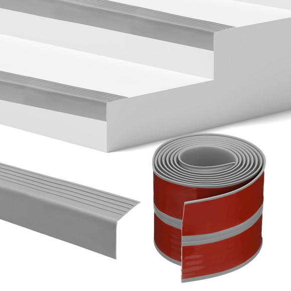 Uxcell Stair Edge Trim 7FT Vinyl Rubber Stair Nosing Non-Slip Self Adhesive Stair Edge Trim Strips Grey 1.89 Inch