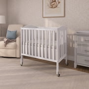 Dream On Me 2-in-1 Folding Portable Mini Crib in White, Mattress Pad Included, Easy to Fold and Store Baby Crib, Two Adjustable Mattress Height positions Convertible Crib