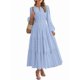 thumbnail image 3 of Vestido de Otoño Informal para Mujer, de Larga, Cuello en V, Cintura Elástica, Ligero, para Invitadas de Boda, con Bolsillos Azul S, 3 of 10