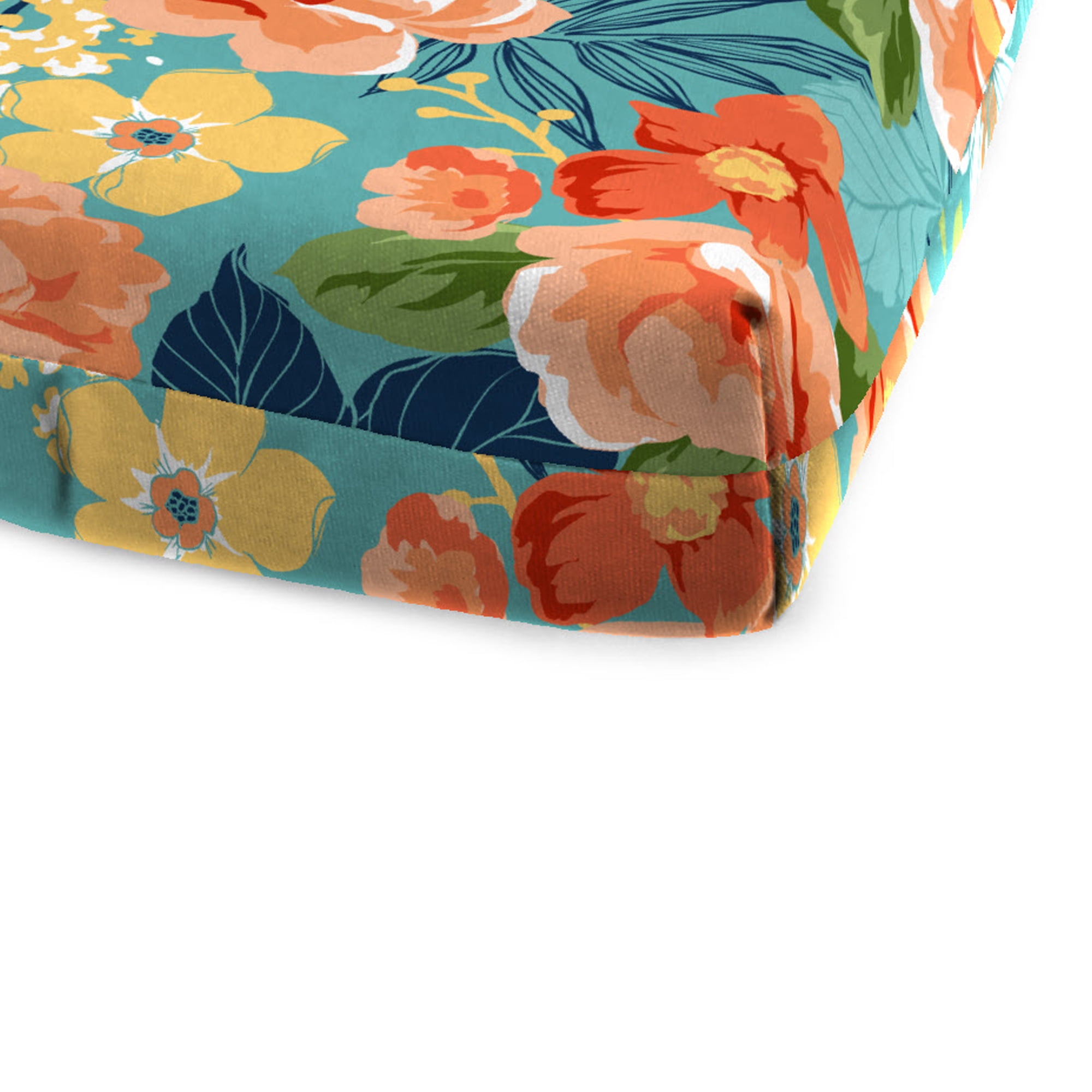 Jordan Manufacturing 72" x 22" Senorita Pelican Turquoise Floral Rectangular Outdoor Chaise Lounge Cushion with Ties and Hanger Loop