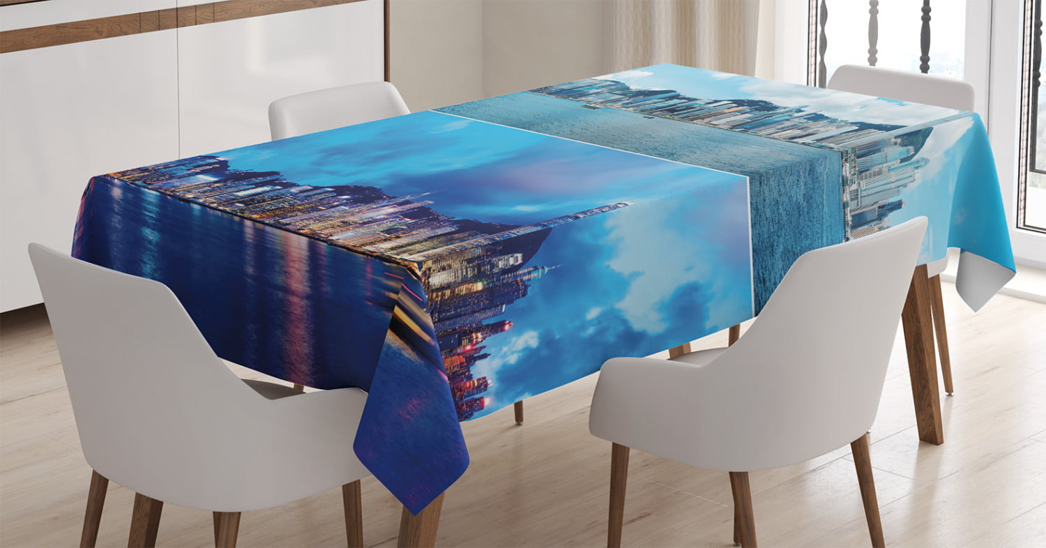 Apartment Decor Tablecloth, Times of Hong Kong City Morning and Evening ...