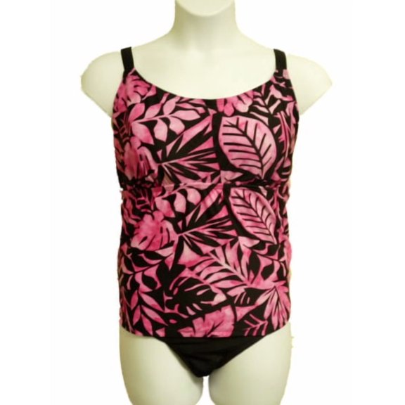 Aqua Couture Womens Pink & Black Tropical 1 Piece Blouson Swimsuit Size 22
