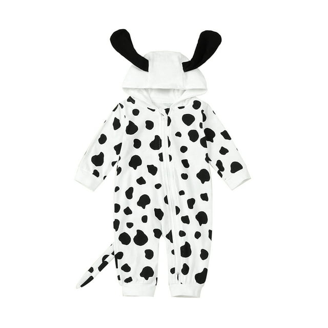 0-24M Newborn Baby Boy Girls Winter Fall Rompers Cow Print Zipper Long ...