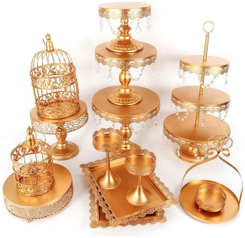 Crystal Round Metal Cake Holder Cupcake Dessert Stand Plate Wedding Display Set 