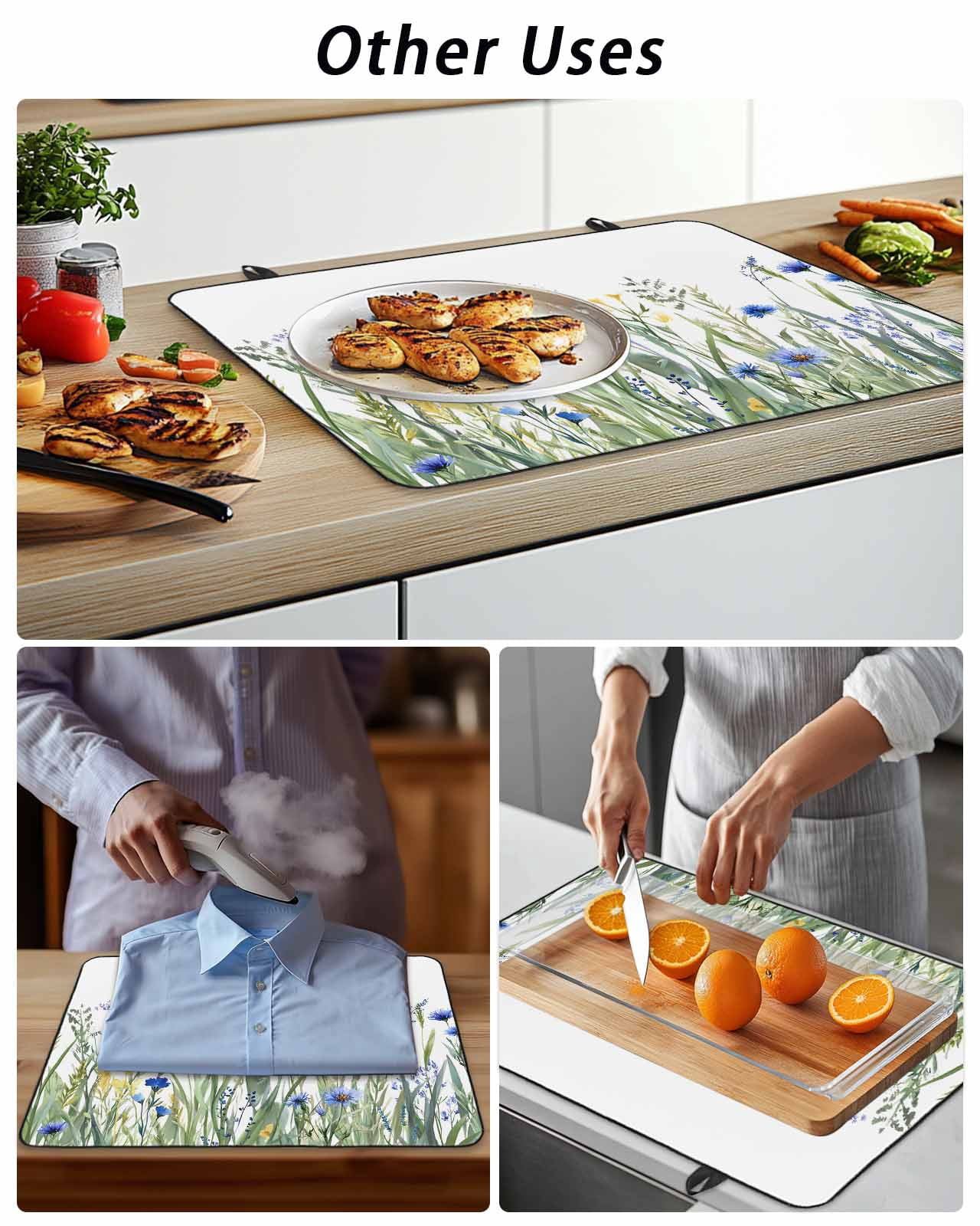 Stove Top Covers for Electric Stove, Botanical Flower Glass Stovetop Cover Protector, Watercolor Colorful Floral Herbs Plants Induction Cooktop Protector Oven Mat for Kitchen Countertop 24"x21"