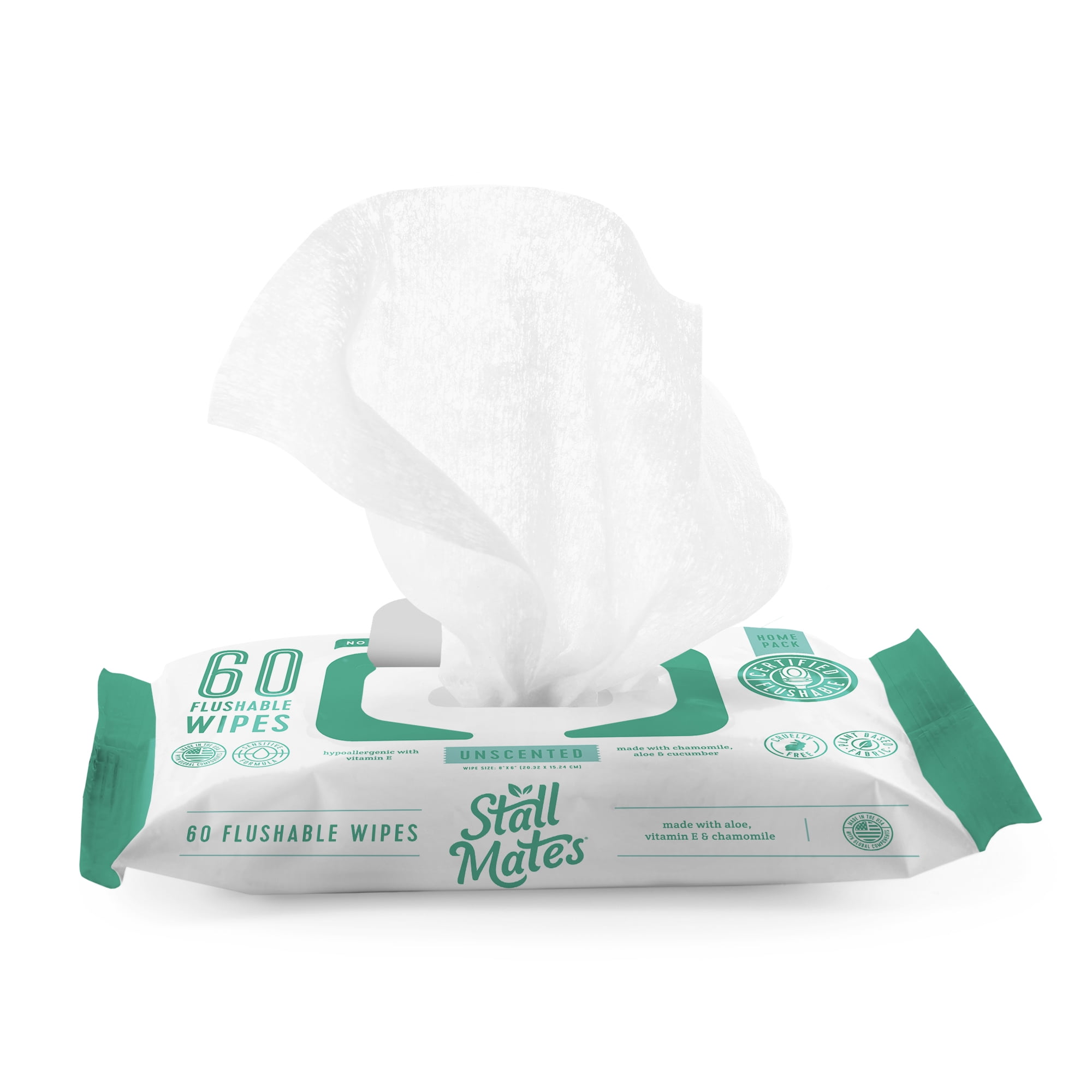 Stall Mates Home Pack. Extra Large, Flushable, Unscented, Hypoallergenic Wet Wipes 60 count, 4 pack