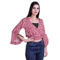 thumbnail image 3 of Moomaya Printed Womens Crop Top Wrap Style Top Wear Ruffle Long Sleeve Casual Summer Blouse, 3 of 6