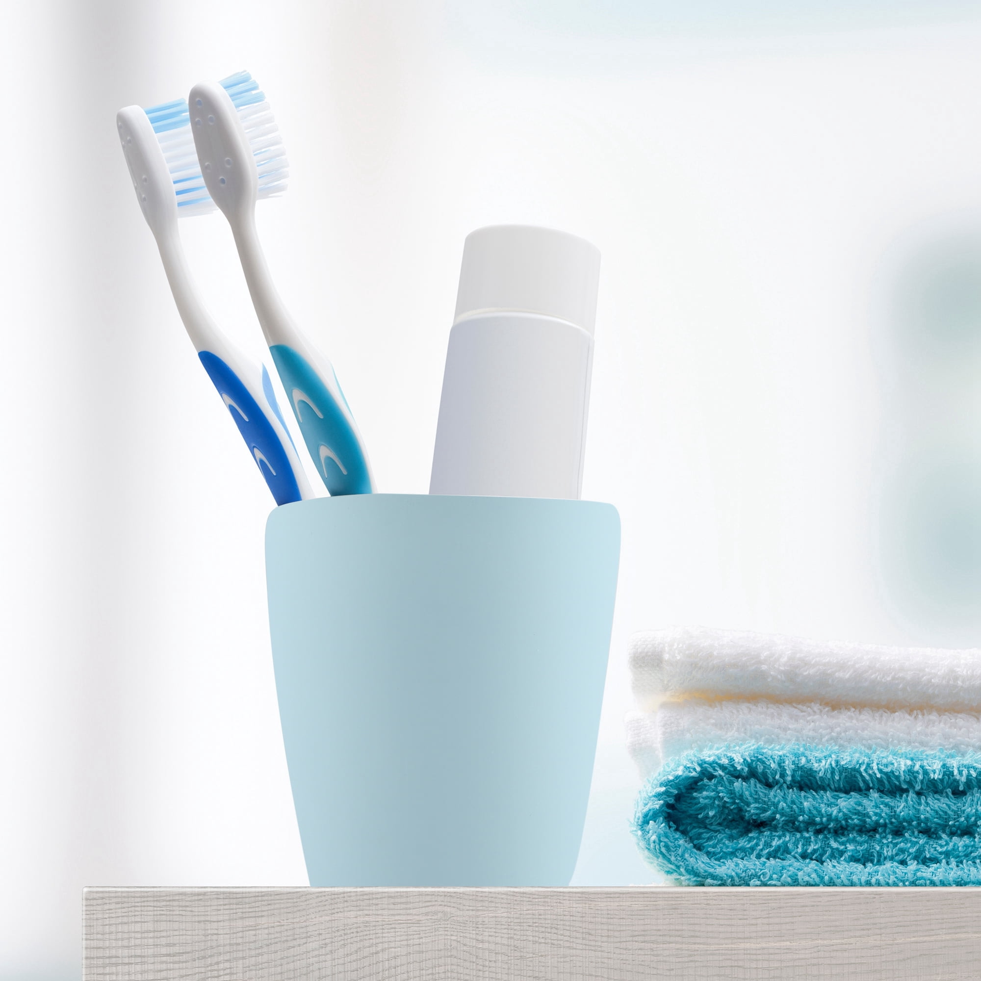 Unique Bargains 2Pcs Bathroom Cups Tumblers Toothbrush Cup 4.33''x2.76'' 350ml Blue, Gray