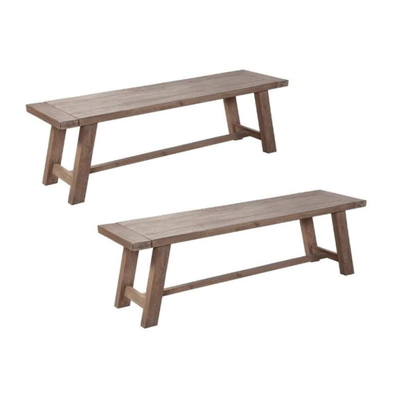 Home Square 2 Piece Newberry Wood Dining Bench Set in Weathered Natural