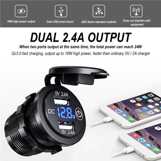 Sidaley Adaptador de de coche LED P14-S 12V 24V Dual USB 4,8 A con interruptor de encendido y apagado táctil, Cable de alimentación para Automoción decorativa y accesorios Sidaley VI004292-00