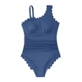 thumbnail image 3 of Bathing Suit for Women Tummy Control Underwire One Shoulder Swimsuits Slim Swimwear Scalloped Full Coverage Swim Suit Dark Blue M, 3 of 4
