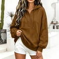 thumbnail image 6 of Feancey Women's Quarter Button Hoodie Sweatshirt Long Sleeve Drawstring Oversized Hoodies Lightweight Loose Fit Long Sleeve Hooded Pullover Tops with Kangaroo Pocket Coffee S, 6 of 9
