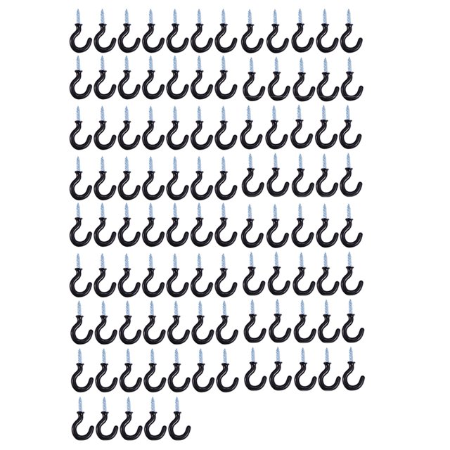 100 Pcs 1.1 Inch Cup Mug Hooks Shouldered Metal Screw-in Plastic Coated Hanging Black