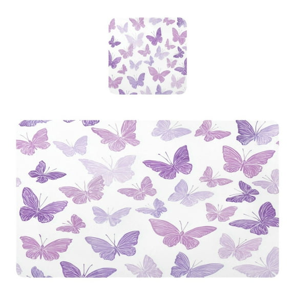 Wobogo Purple Butterfly Placemats Coasters Set of 1 Heat-resistant Non-slip Easy to Clean Square Dinner Plate Mat