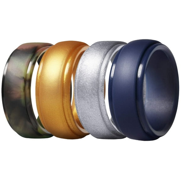 Men's Silicone Wedding Ring, Step Edge, with Breathable Grooves - 8mm Wide, 2.5mm Thick - 13