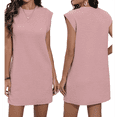 thumbnail image 3 of Robe T-Shirt Courte d'Été pour Femme à Manches Cap, Col Rond, Décontractée, Ample, Basique, Mini, Rose, P, 3 of 7