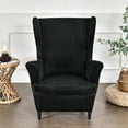 thumbnail image 4 of Eurhowing 2-Piece Stretch Wingback Chair Covers, Non-Slip Velvet Chair Slipcovers with Cushion Cover, Soft Wingchair Protector for Living Room, Black, 4 of 10