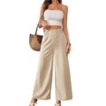 thumbnail image 3 of Women Linen Palazzo Pants Summer Boho Wide Leg High Waist Casual Lounge Pant Travel Vacation Outfits Apricot M, 3 of 9
