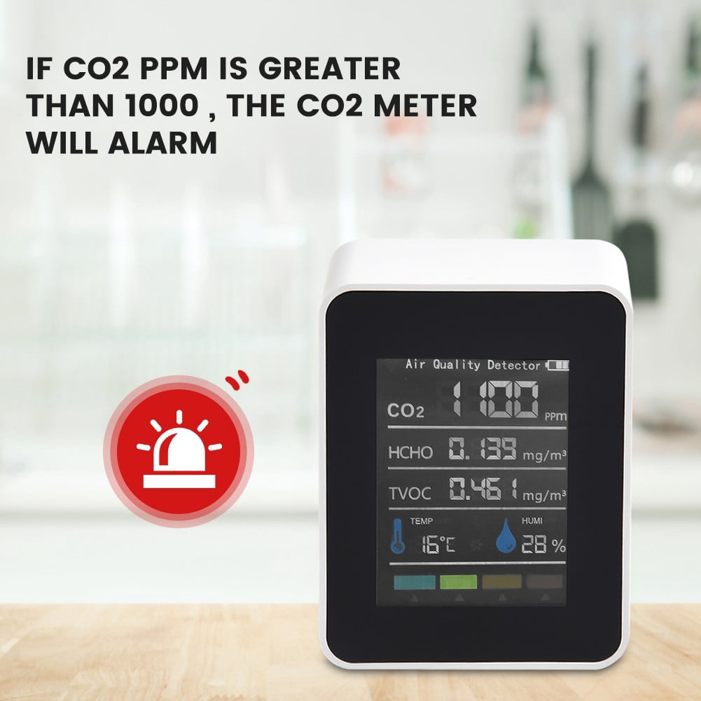 5 In1 Indoor Air Quality Monitor CO2 HCHO TVOC AQI Meter Detector Tester