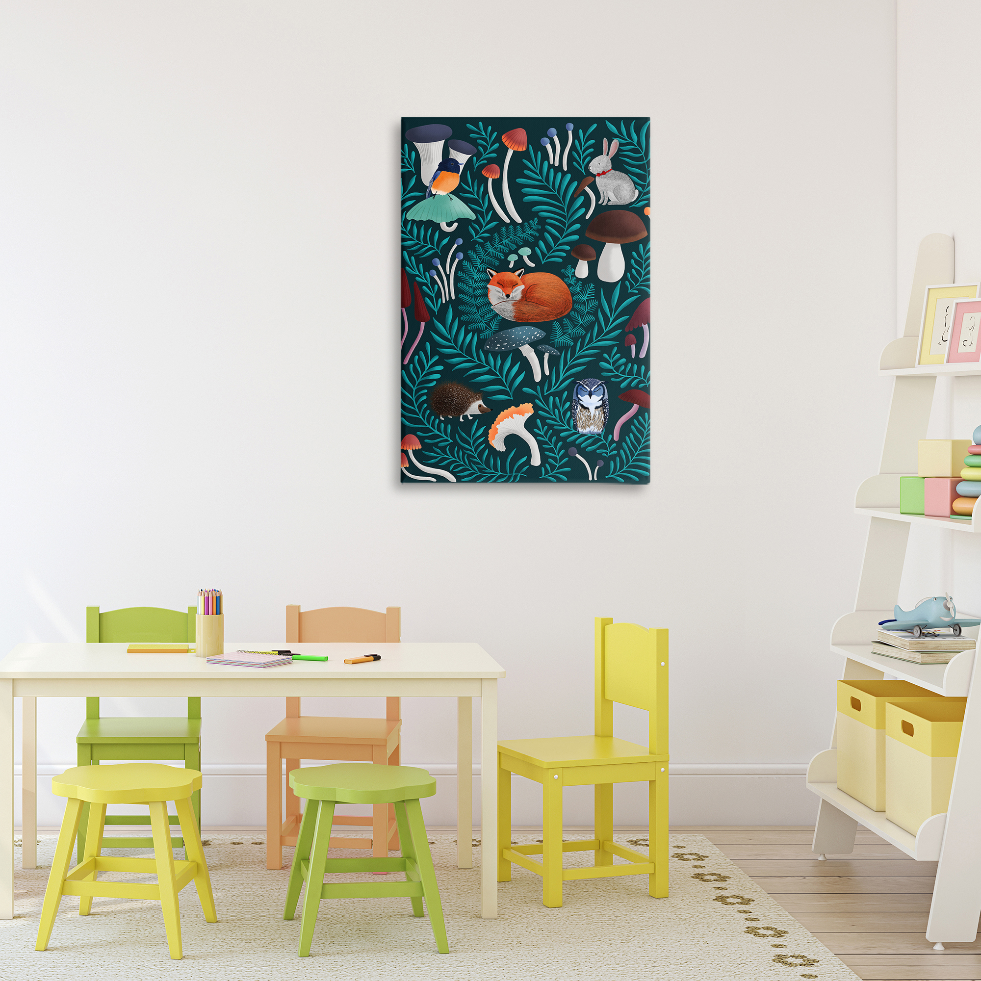 Woodland Animals & Botanical Sprigs Canvas Wall Art, design by Metka Hiti
