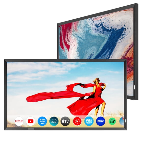 Soulaca 43 inches Smart Mirror TV with Goo-gle System Waterproof Obsidian Black Frame, Atsc, Wall-Mounted Bathroom Fireplace Kitchen Mirror Display