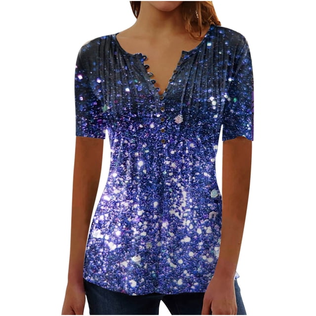 Pompotops Mode Femme Décontractée Imprimé Col Rond Ample Manches Courtes T-shirt Haut Blouse Chandail Liquidation