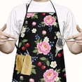 thumbnail image 2 of Pioneer Flower Floral Print Pattern Cotton Linen Apron with Pockets, Waterproof Adjustable, 33x27 Inch for Kitchen, Gardening, BBQ, Salon, 2 of 6