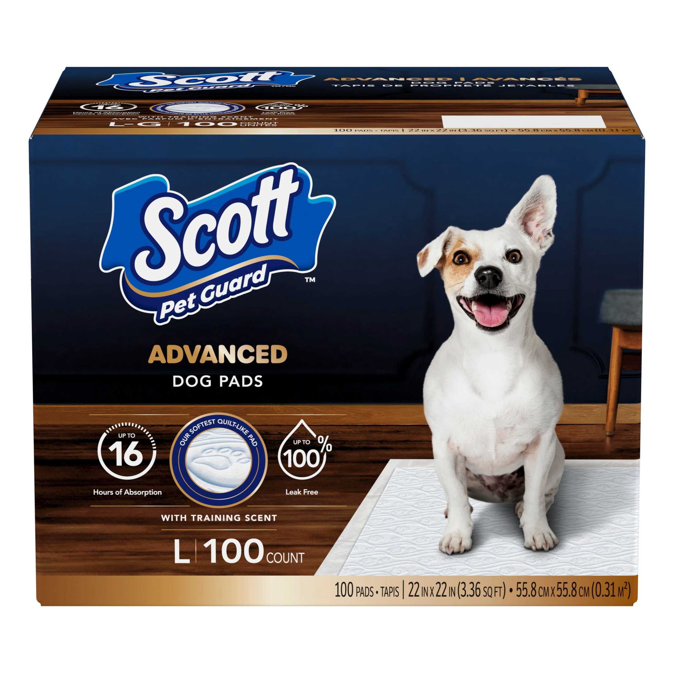 Scott Pet Guard Advanced Dog Pads - Dog Training Pee Pads for Puppies, Medium & Large Dogs - Up to 16 Hour Absorbency with Odor Control - Softest Quilted Dog Pee Pads - Large - 22" x 22" - 100 Pack