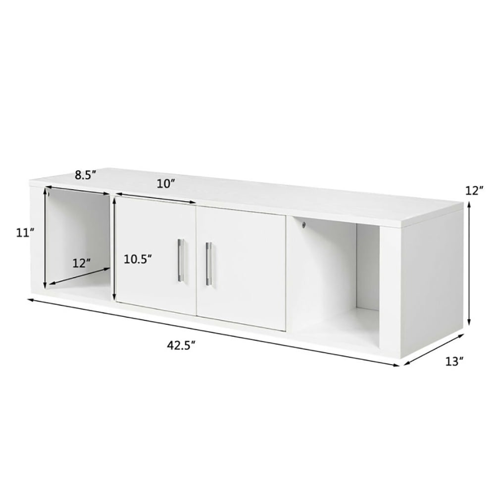 Finihen Floating Shelves, Modern Hanging Shelf for Wall Decor, Wall Mounted Floating 2 Door Desk Hutch Storage Shelves, for Living Room, Bedroom, Kitchen, White