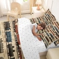 thumbnail image 4 of Castle Fairy Classic Train Pattern Bedding Comforter Set 7 Pieces for Teens, Steam Engine Print Full Bedding Set for Bedroom, Blue Beige, 4 of 7