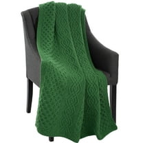 SAOL Honeycomb and Cable Knitted Patterns 100% Merino Wool Luxurios Aran Throw / Blanket (Green) from Ireland
