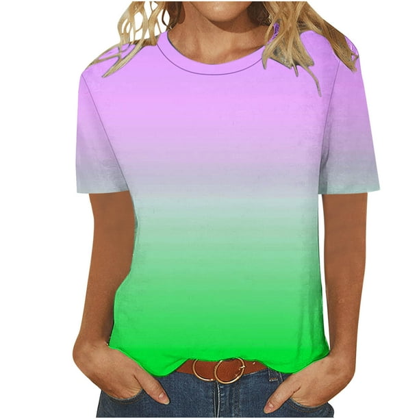 Camiseta de Manga Corta de Cuello Redondo Impresa Casual de la Moda de las Mujeres, Poliéster Ligero para el Uso Diario