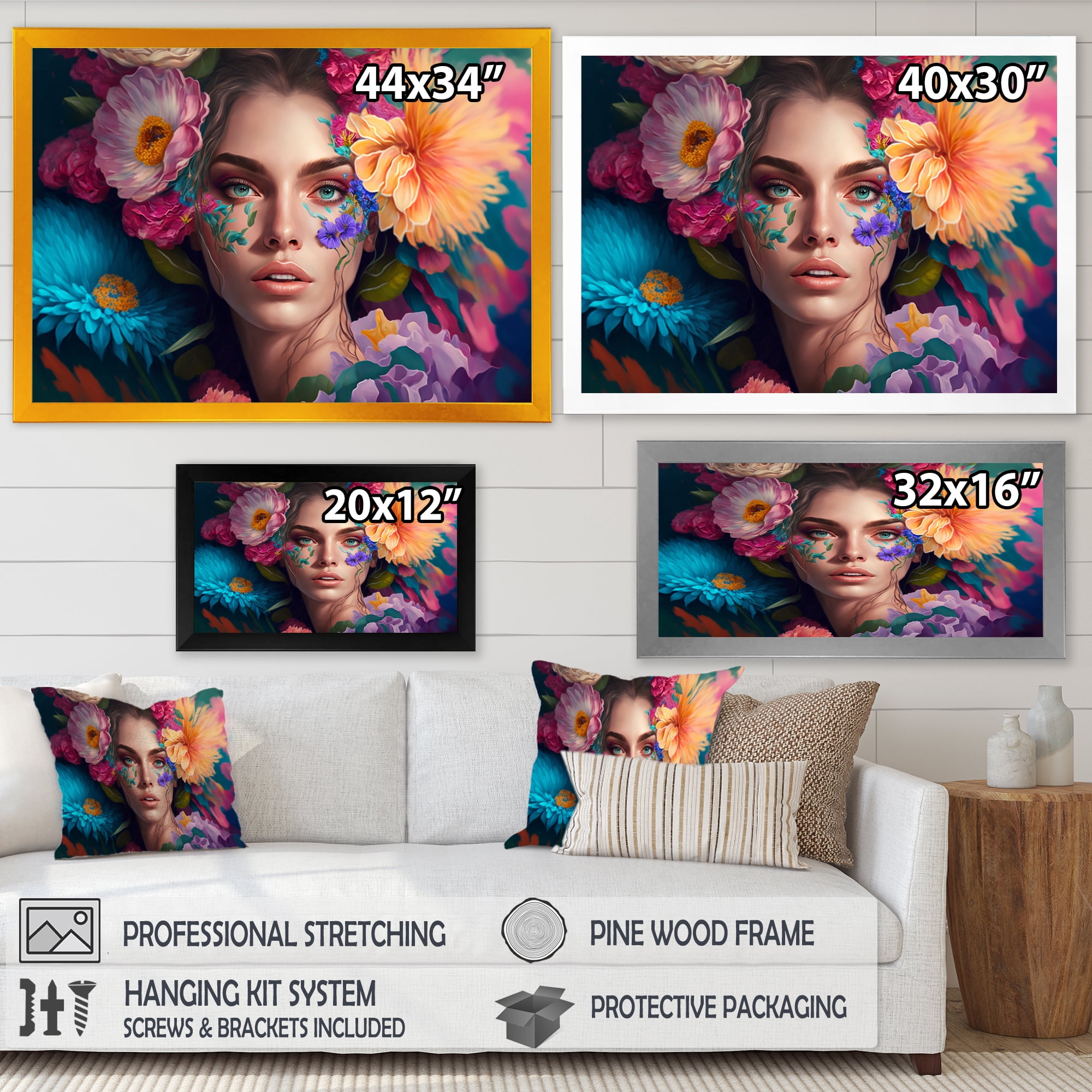 Designart Floral Sensual Woman Portrait I Framed Wall Art