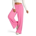 thumbnail image 3 of Women's Solid Color Sweatpants, High Waist Wide Leg Elastic Waist Lounge Pants, Loose Fit Workout Trousers for Fall, Casual Wear, Yoga and Daily Loungewear Pink L, 3 of 9