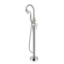JERFIT Freestanding Bathtub Faucet with Handheld Shower, Floor Mount Tub Filler in Brushed Nickel Finish, High Arc Brass Spout