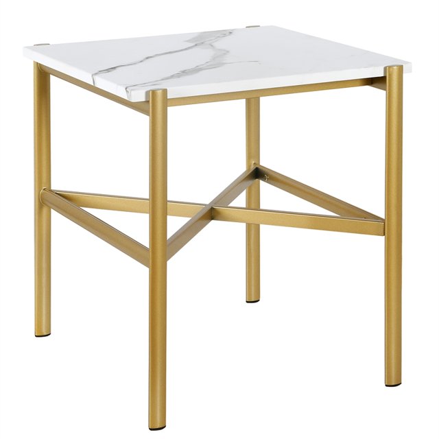 Henn&Hart 21" Gold Metal/Faux Marble Side Table