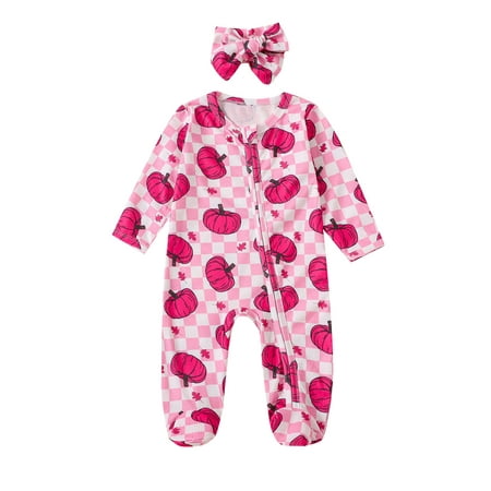 

Calsunbaby Baby Halloween Jumpsuits Long Sleeve Pumpkin Print Full Zip Rompers