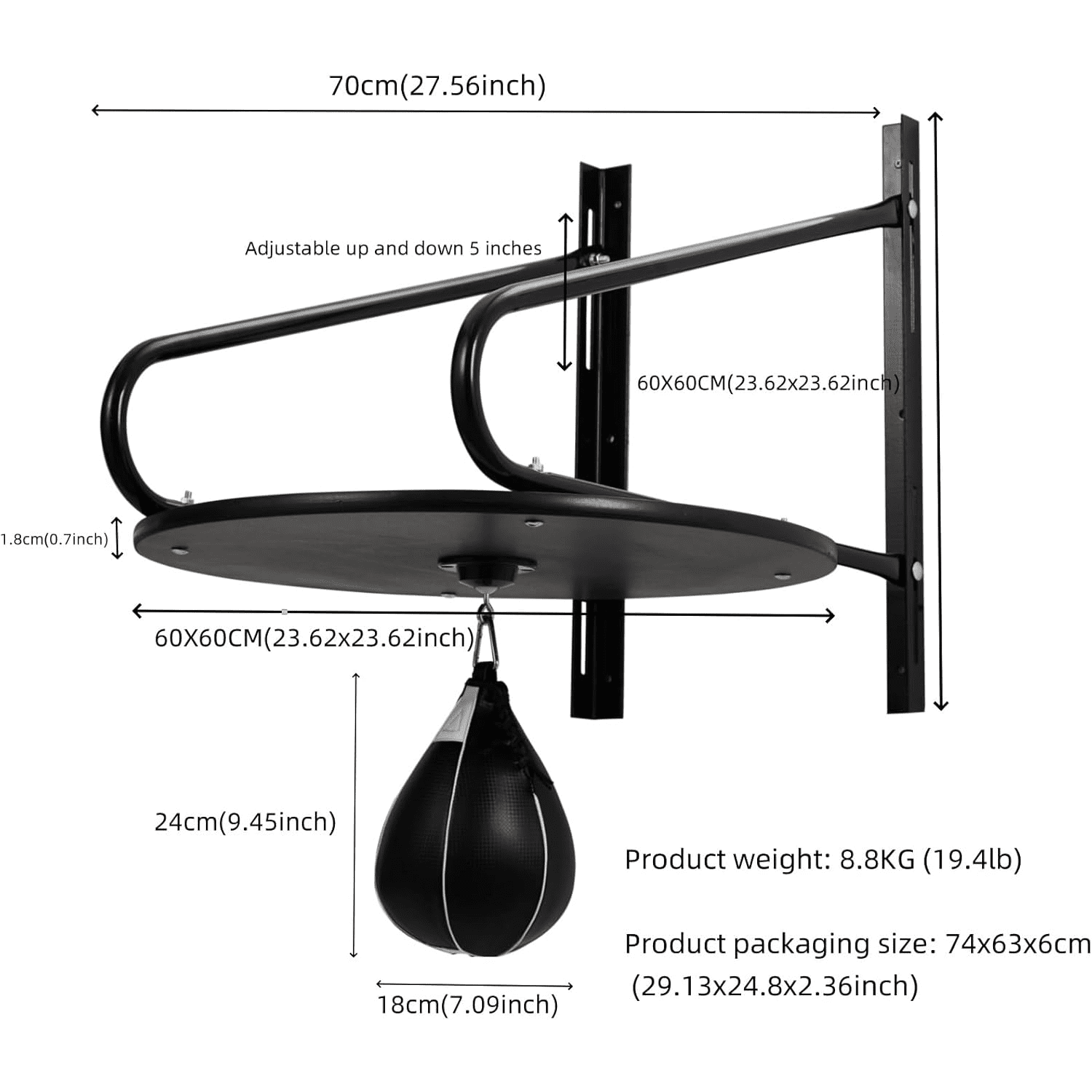Speed Bag Platform Kit,Heavy Duty Adjustable Speed Bag,Wall-Mounted Fitness Training Punching Bag for Home,Gym