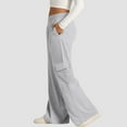 thumbnail image 5 of Womens Wide Leg Cargo Trousers Adjustable Drawstring Waist Sweatpants Loose Fit Casual Baggy Pants with Flap Pockets, 5 of 8
