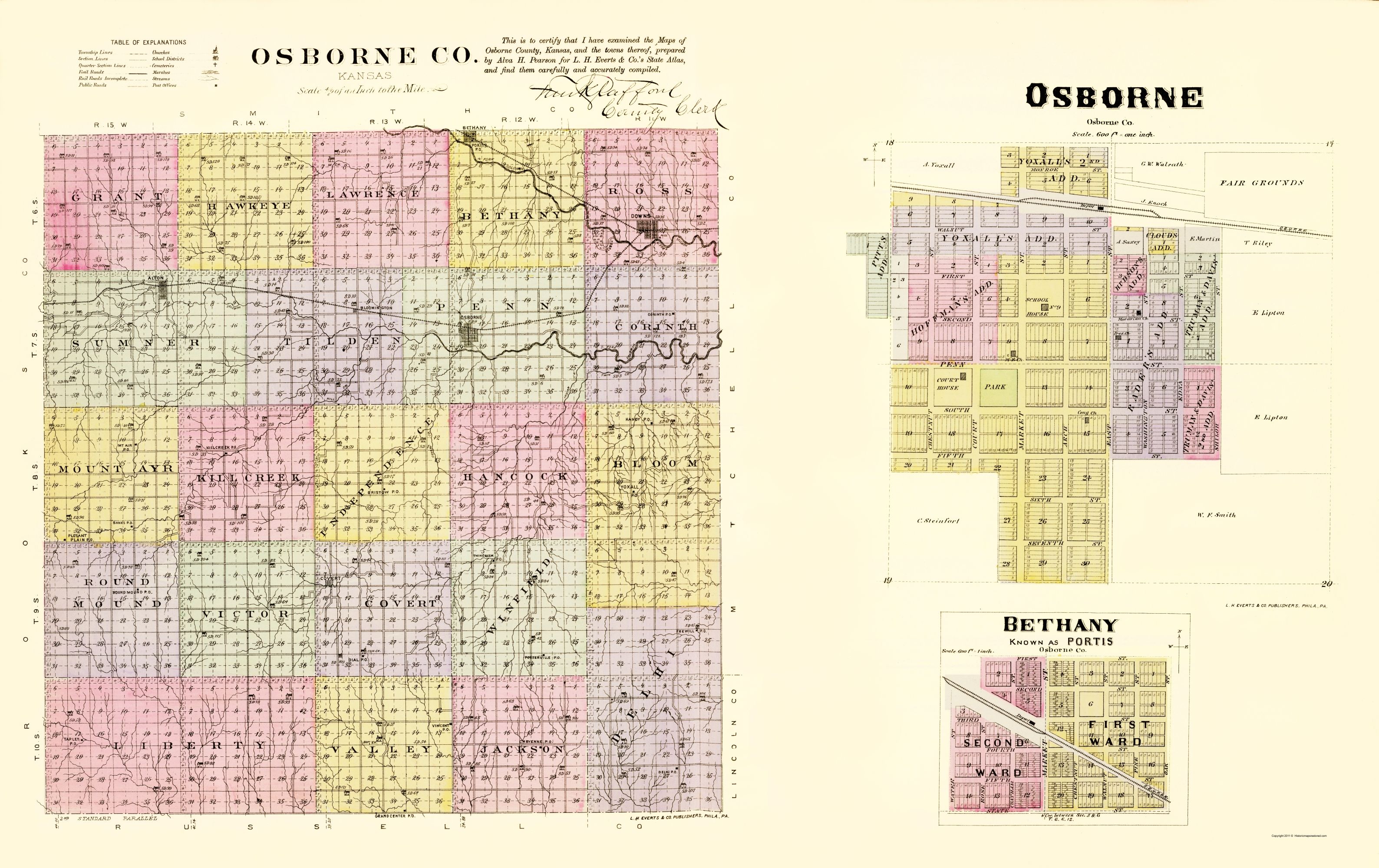 Osborne County Kansas Everts 1887 23.00 x 36.52 Matte Art Paper